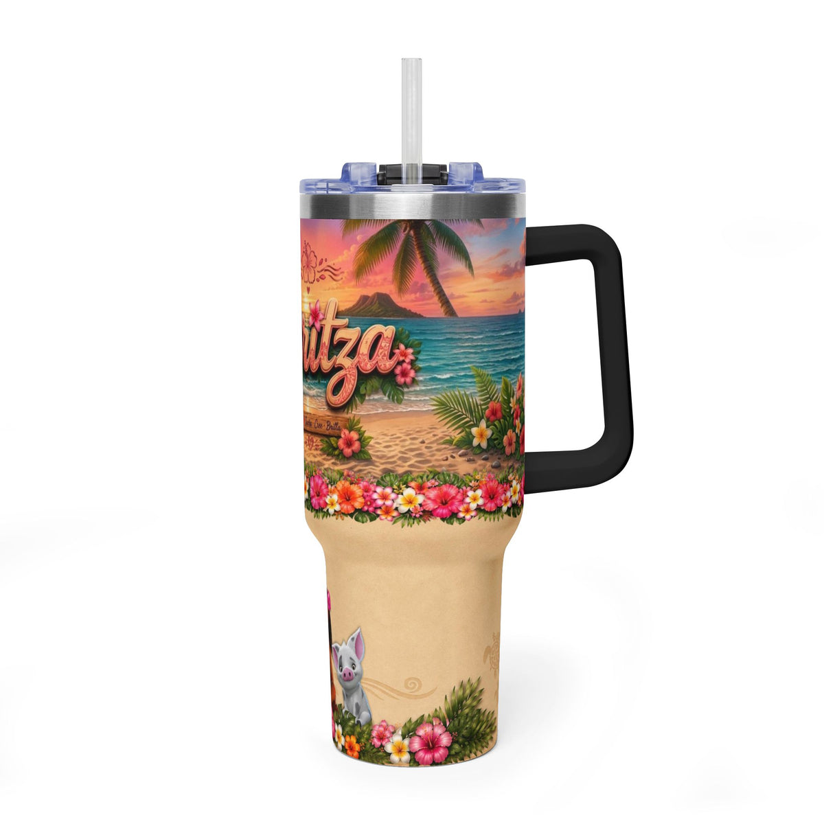 40oz Tropical Beach Tumbler — Personalized "Yaritza" Vacuum Insulated Cup