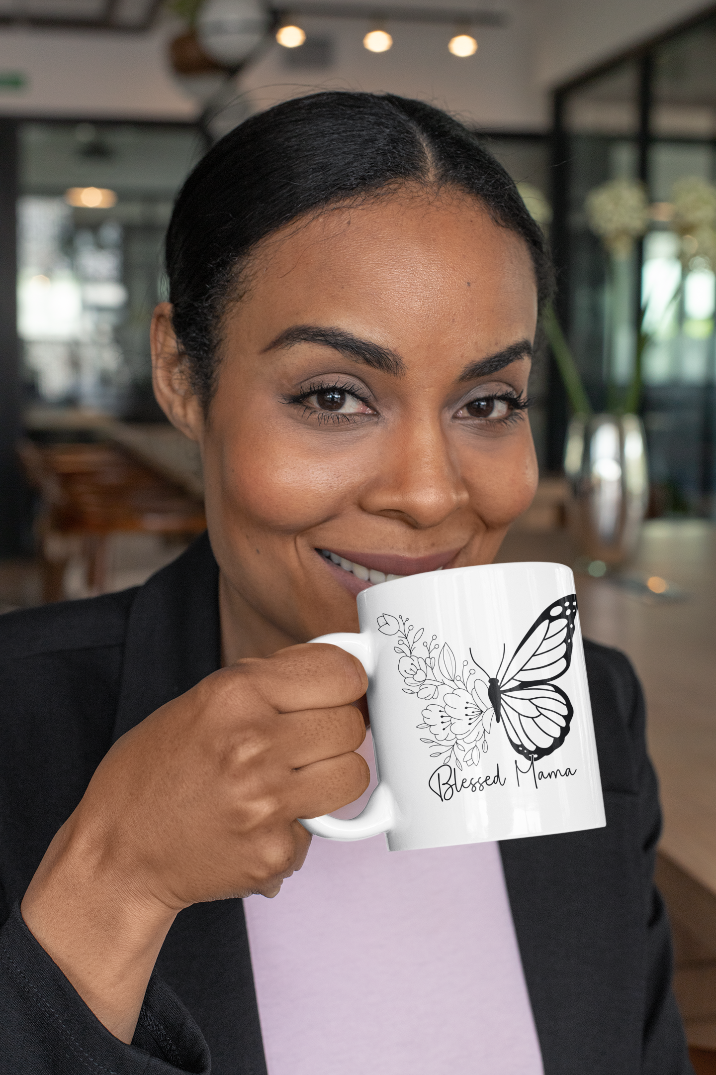 Butterfly Floral Ceramic Mug — Black Line Art Coffee Cup (11oz & 15oz)