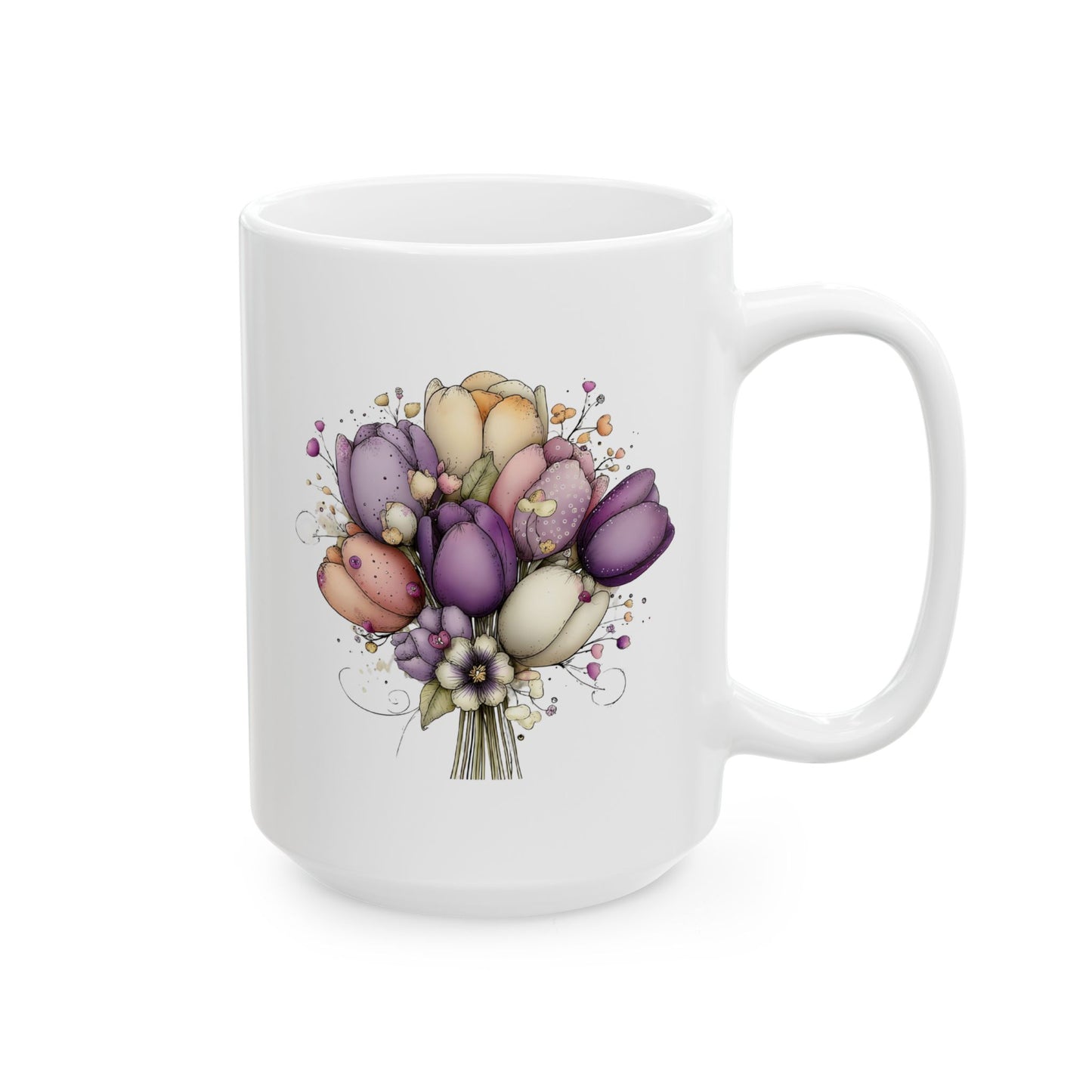 Floral Tulip Bouquet Ceramic Mug (11oz, 15oz)