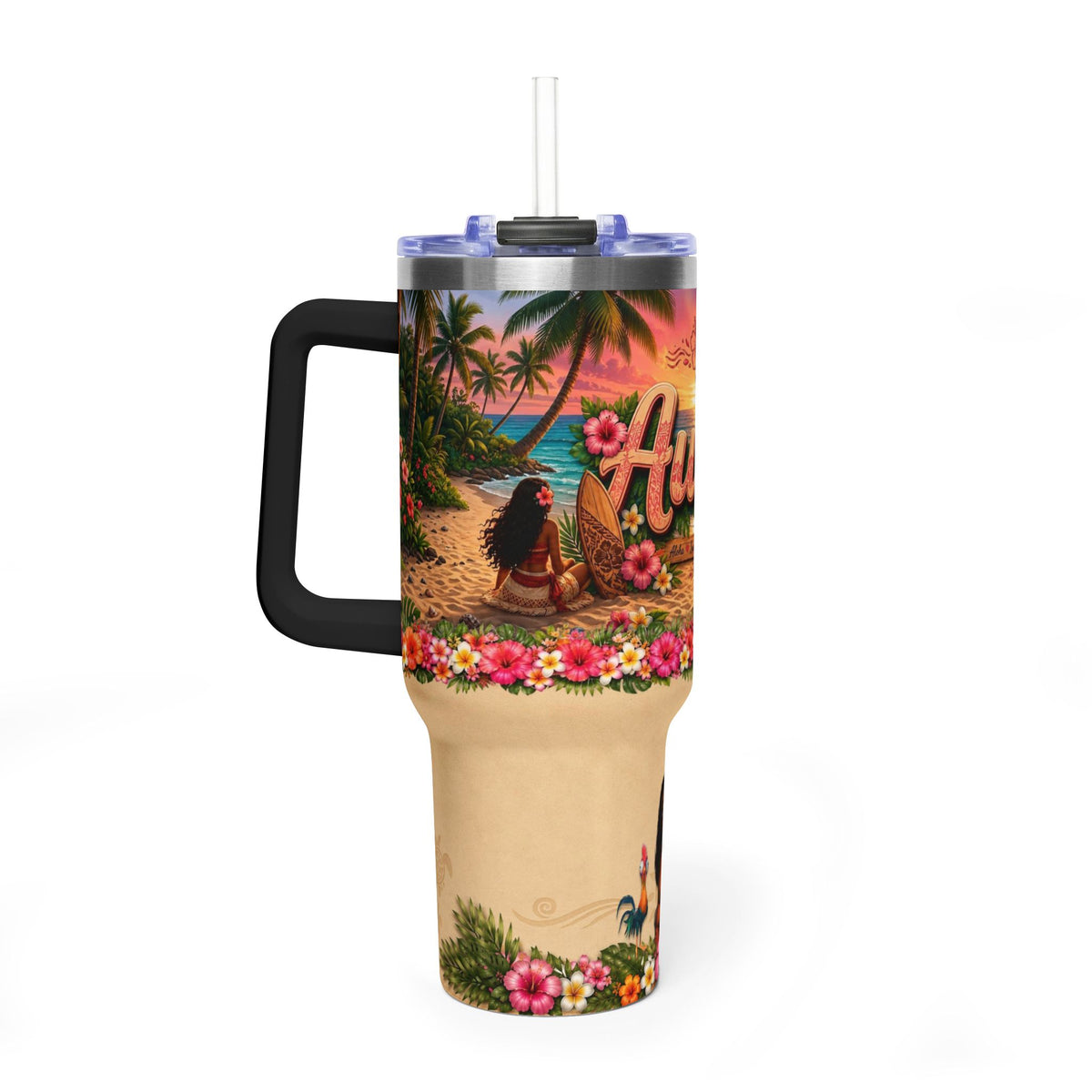 40oz Hawaiian Aloha Thermal Tumbler — Floral Beach Sunset Insulated Cup