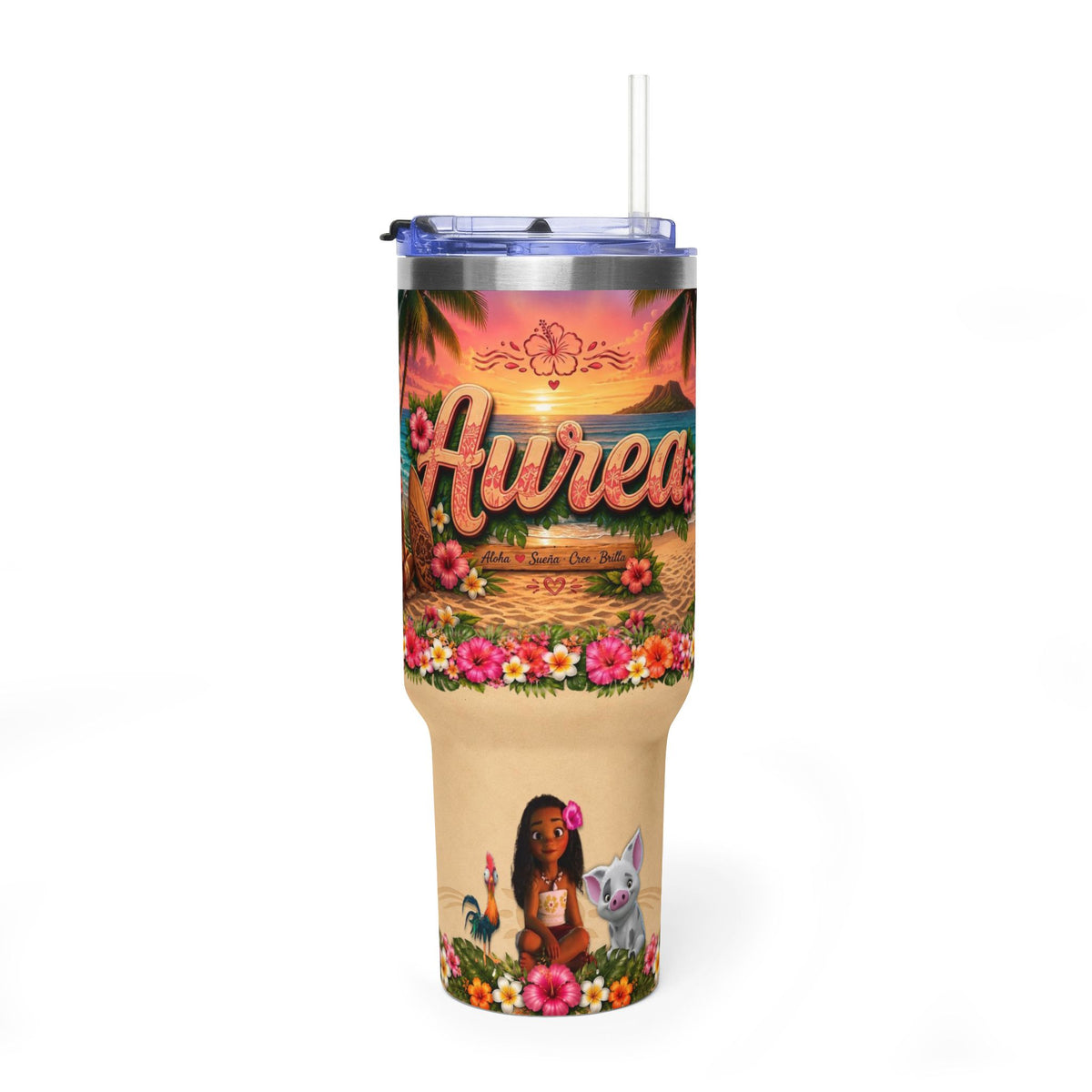 40oz Hawaiian Aloha Thermal Tumbler — Floral Beach Sunset Insulated Cup