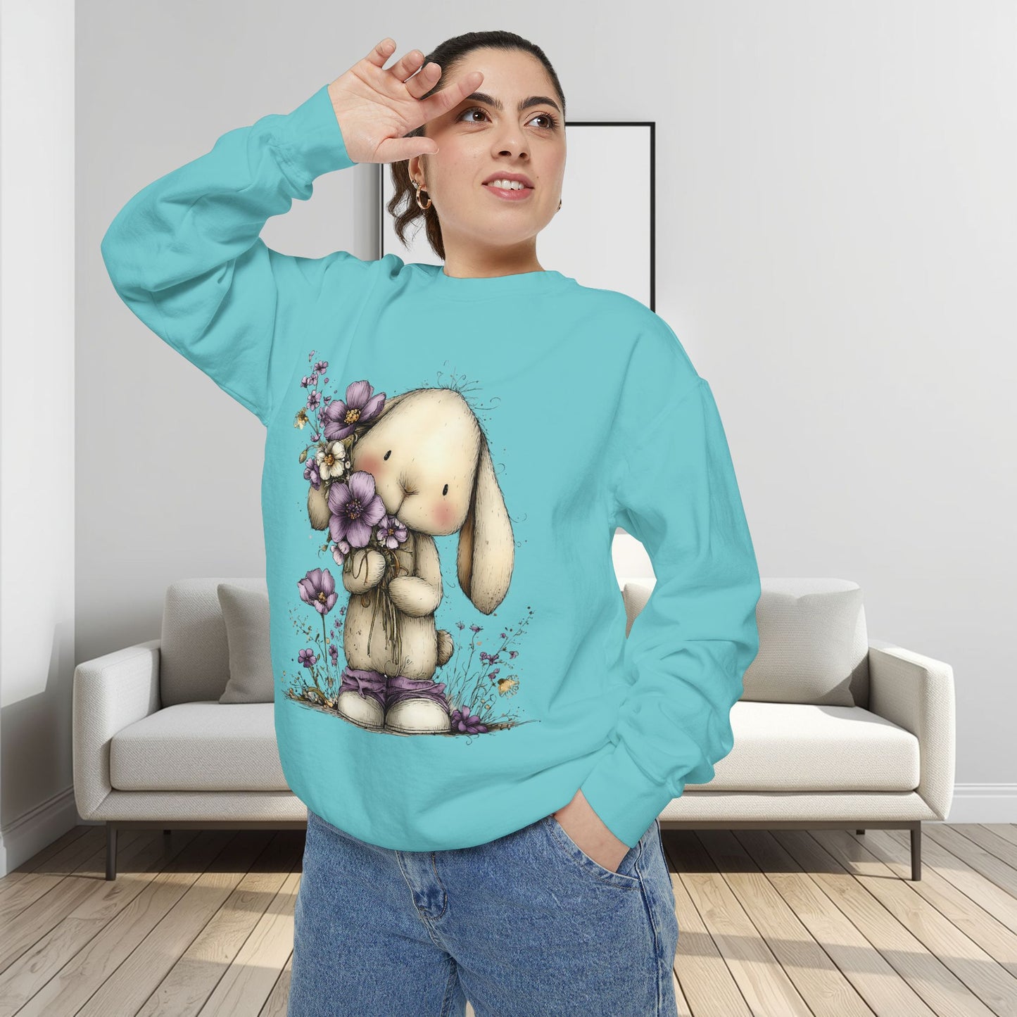 Bunny with Purple Flowers Sweatshirt
