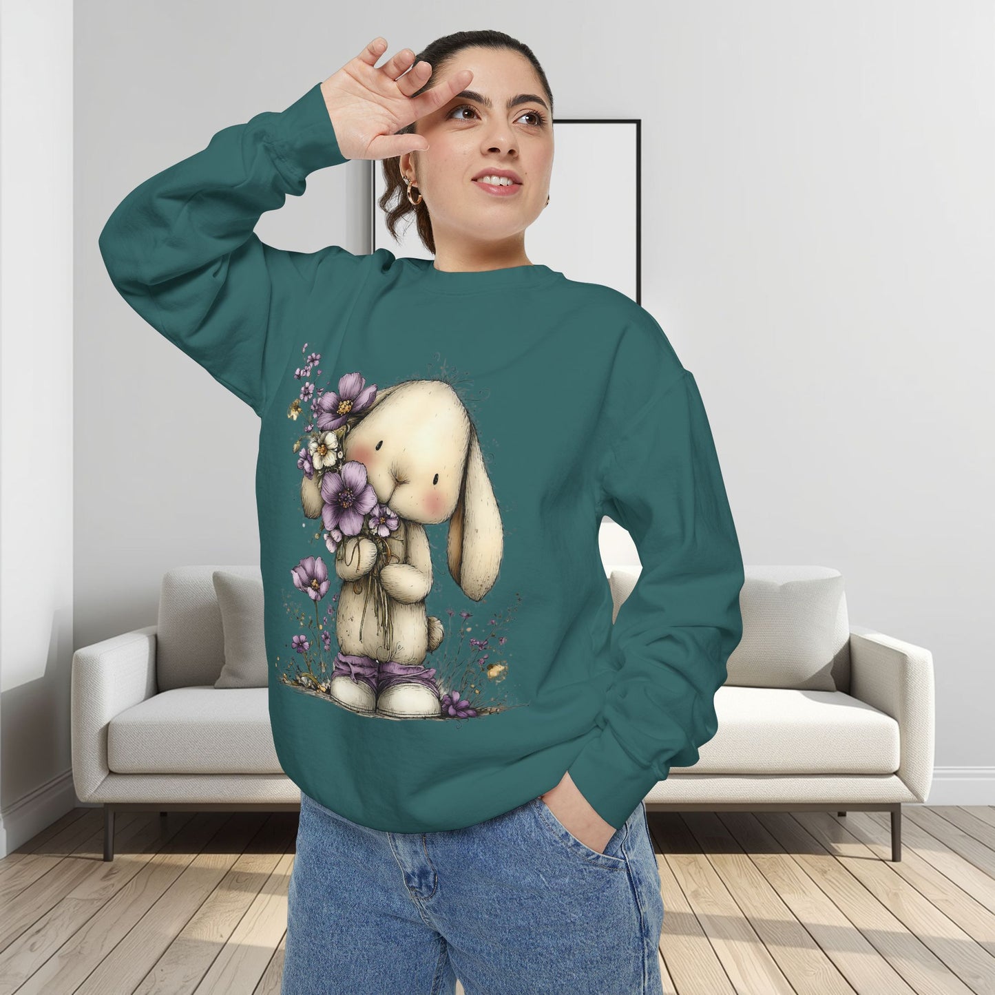 Bunny with Purple Flowers Sweatshirt