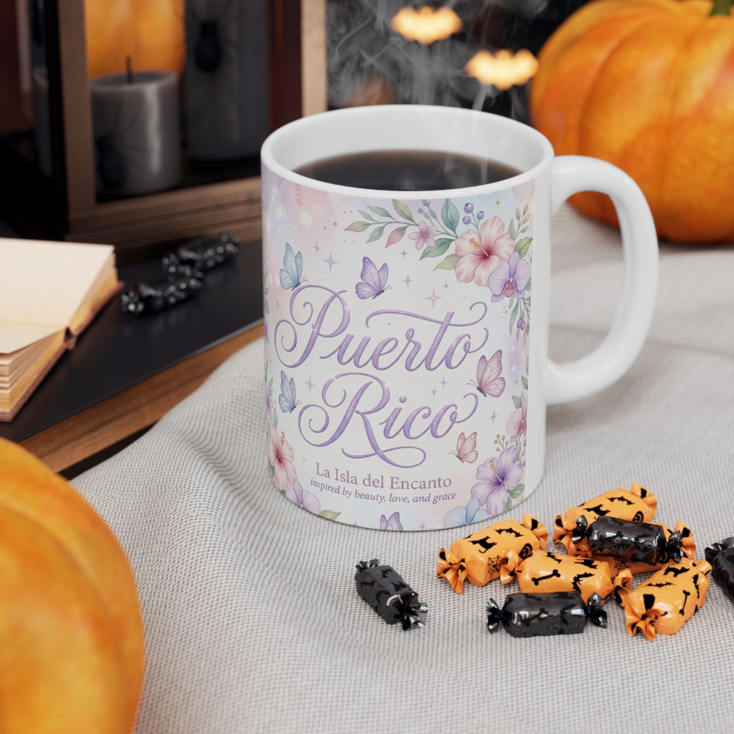 Puerto Rico Floral Butterfly Ceramic Mug (11oz, !5 oz)