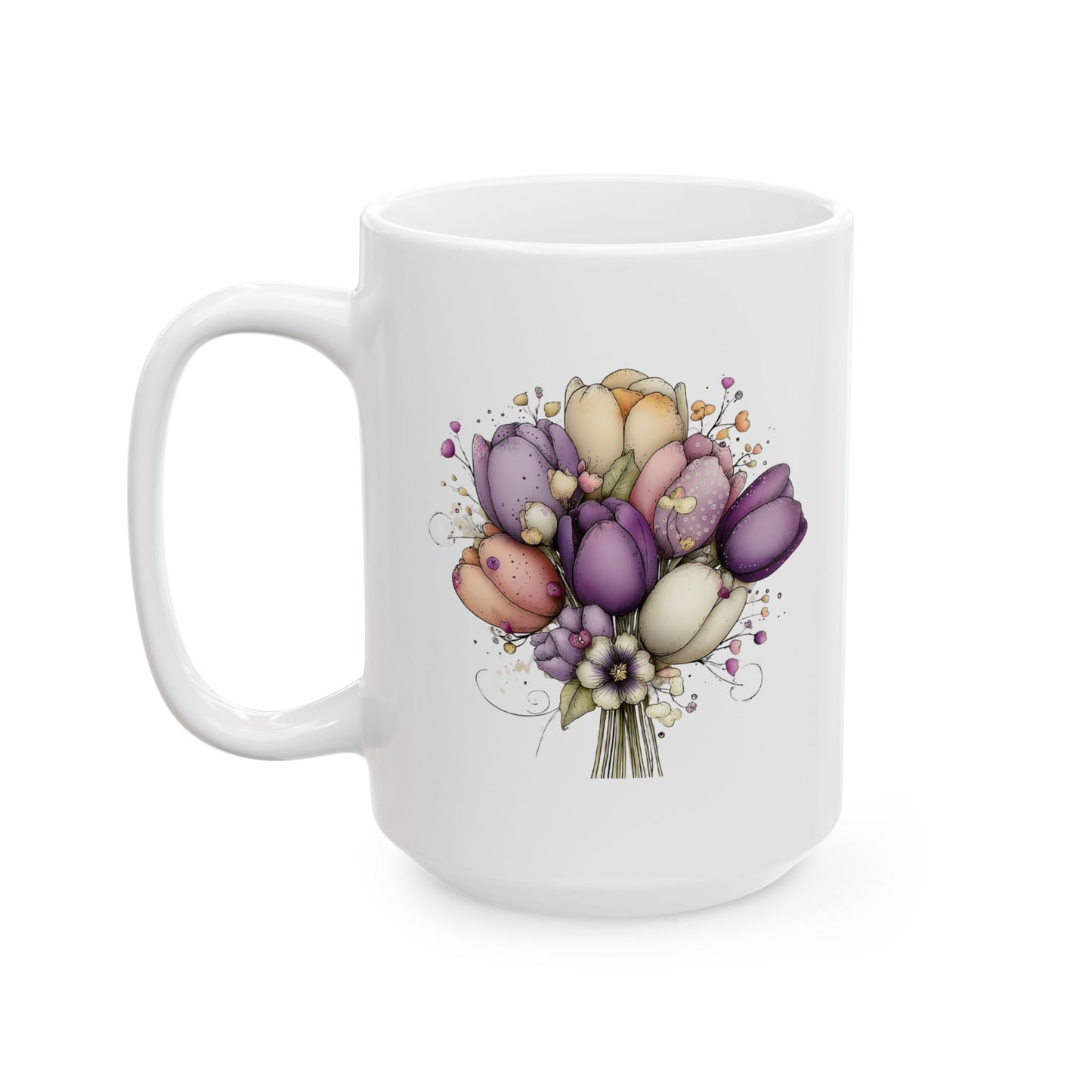 Floral Tulip Bouquet Ceramic Mug (11oz, 15oz)