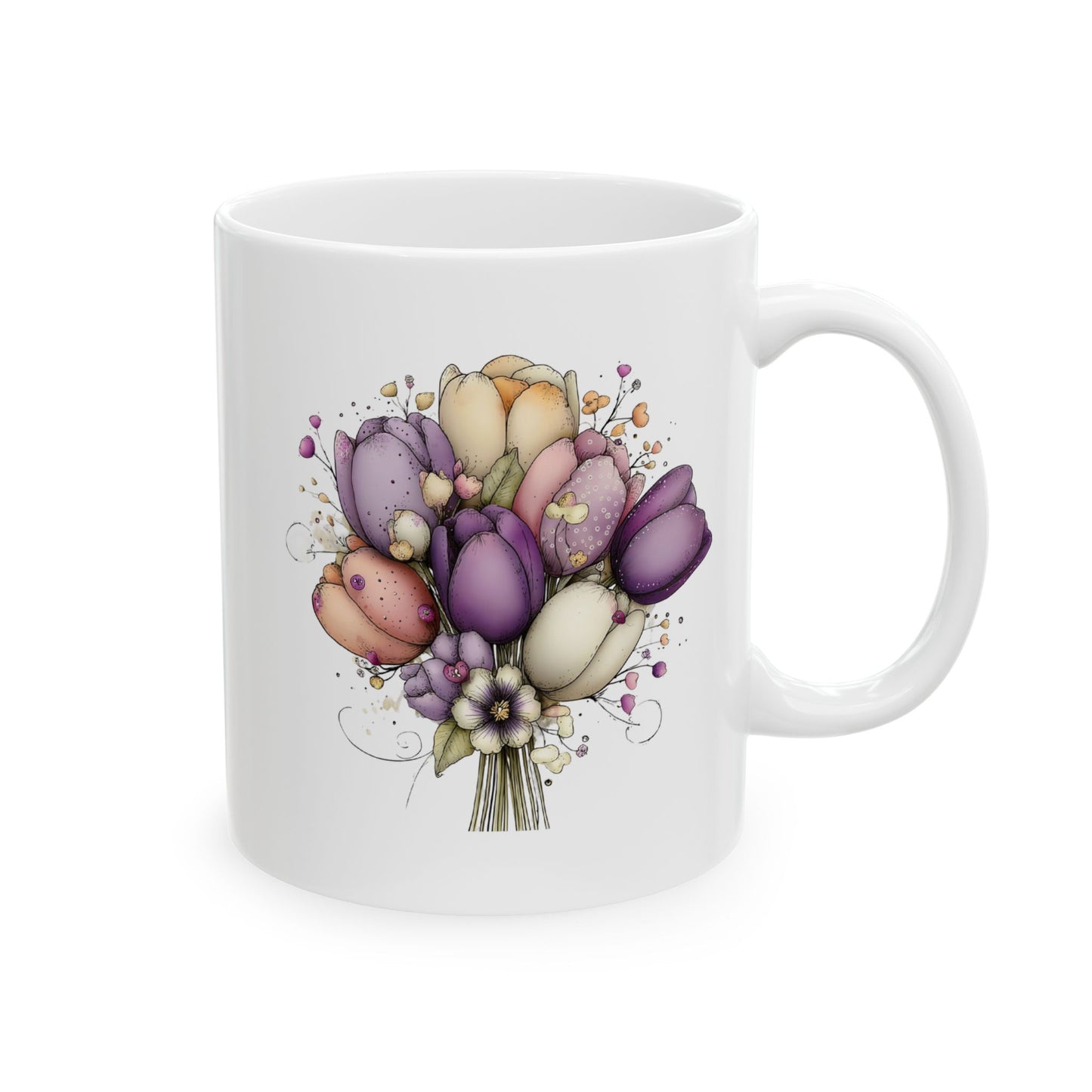 Floral Tulip Bouquet Ceramic Mug (11oz, 15oz)