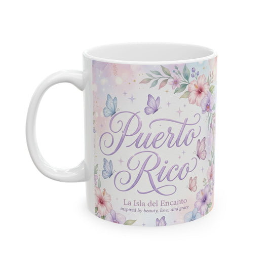 Puerto Rico Floral Butterfly Ceramic Mug (11oz, !5 oz)