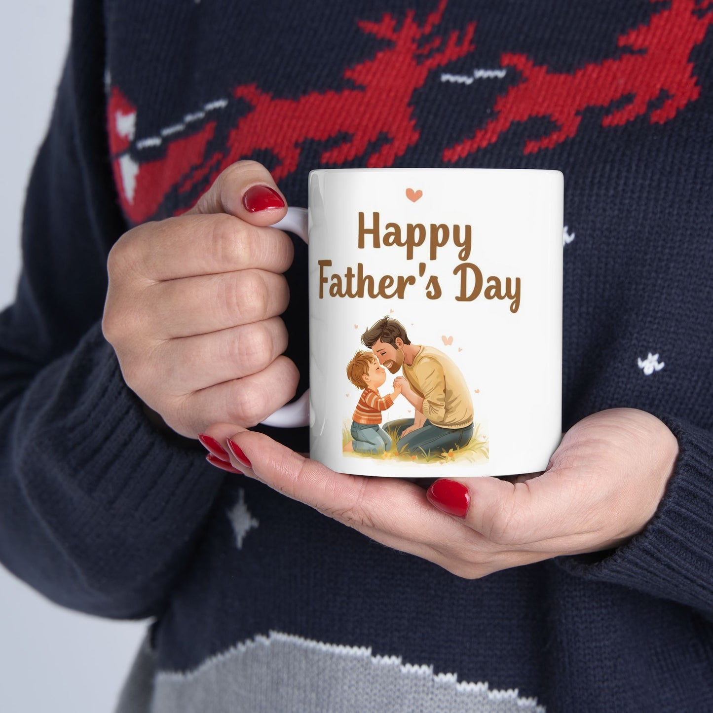 Father's Day Ceramic Mug – Cute Dad Cartoon Coffee Cup (11oz & 15oz)