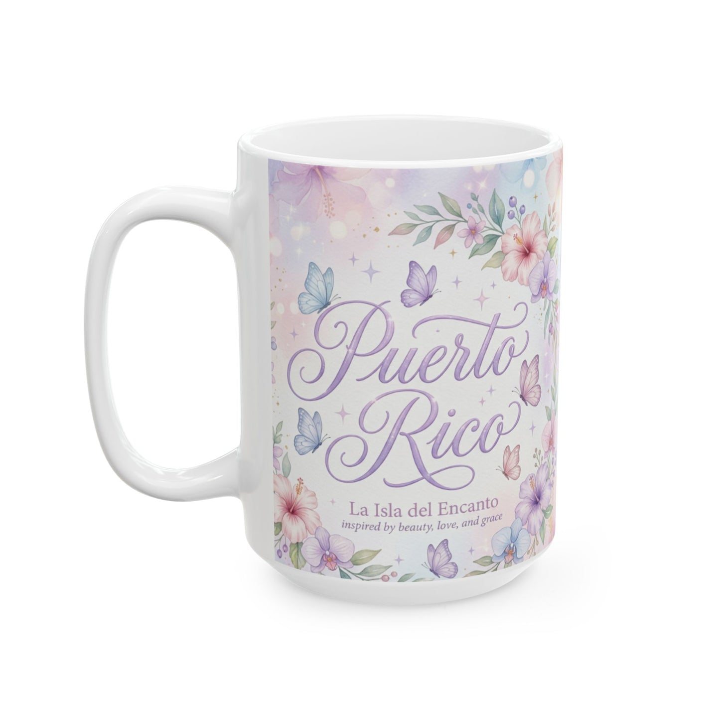 Puerto Rico Floral Butterfly Ceramic Mug (11oz, !5 oz)