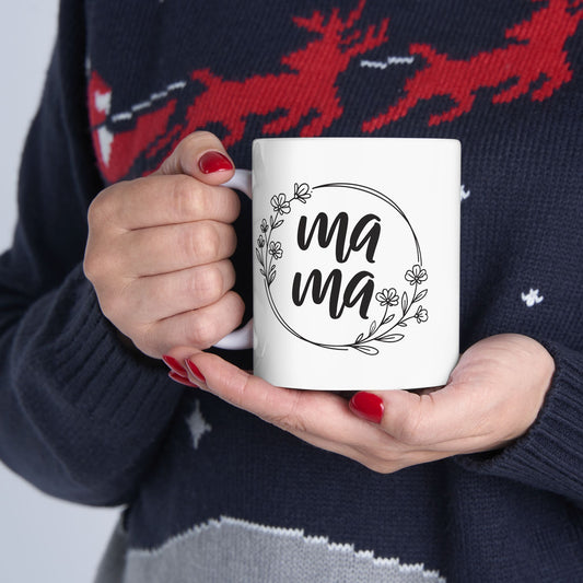 Floral Peace Sign Ceramic Mug – Minimalist Black Line Art 11oz & 15oz