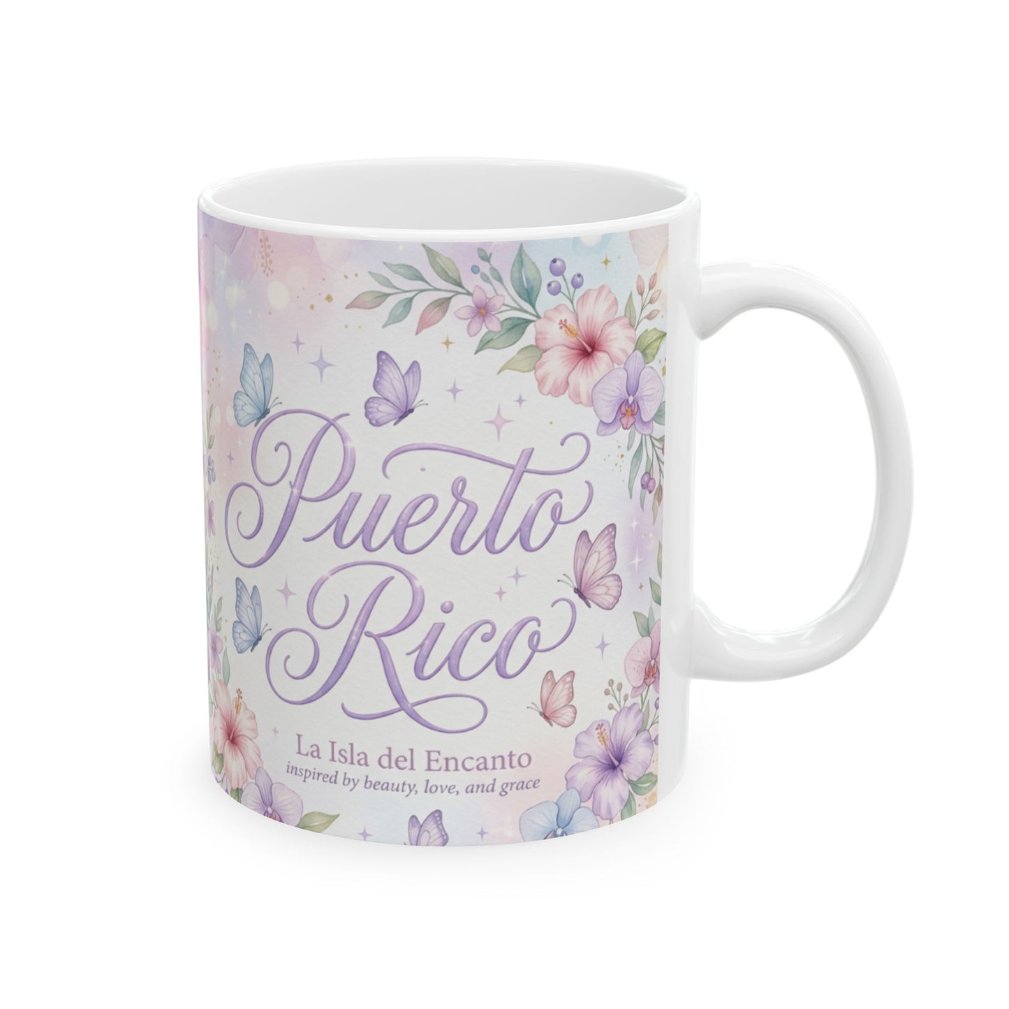 Puerto Rico Floral Butterfly Ceramic Mug (11oz, !5 oz)
