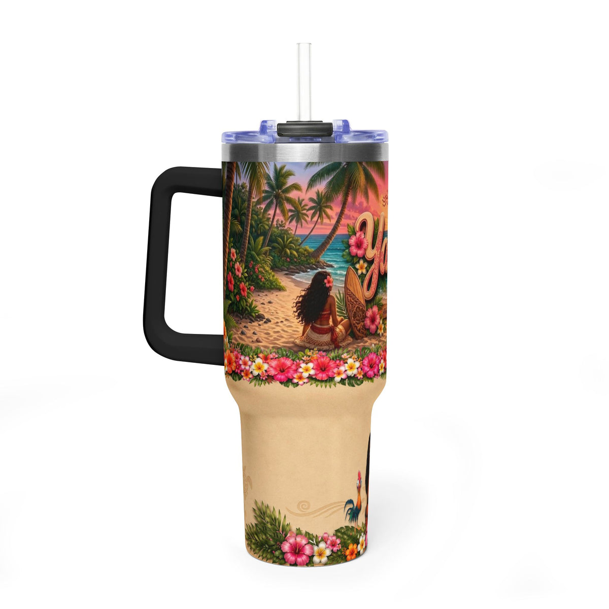 40oz Tropical Beach Tumbler — Personalized "Yaritza" Vacuum Insulated Cup