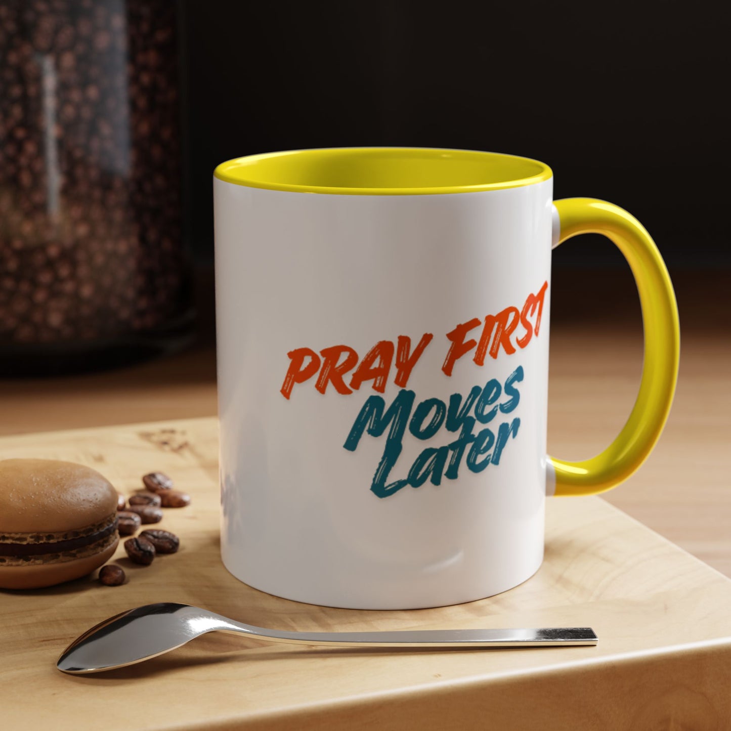 Pray First Moves Later Accent Coffee Mug — Inspirational Christian Prayer Mug