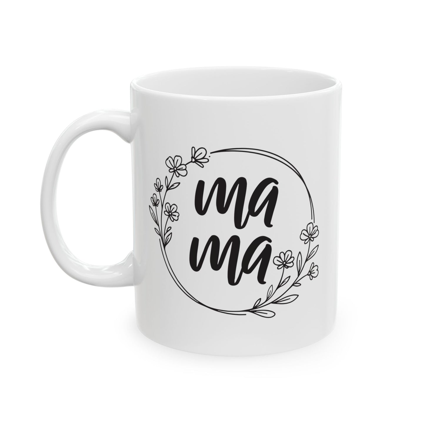Floral Peace Sign Ceramic Mug – Minimalist Black Line Art 11oz & 15oz