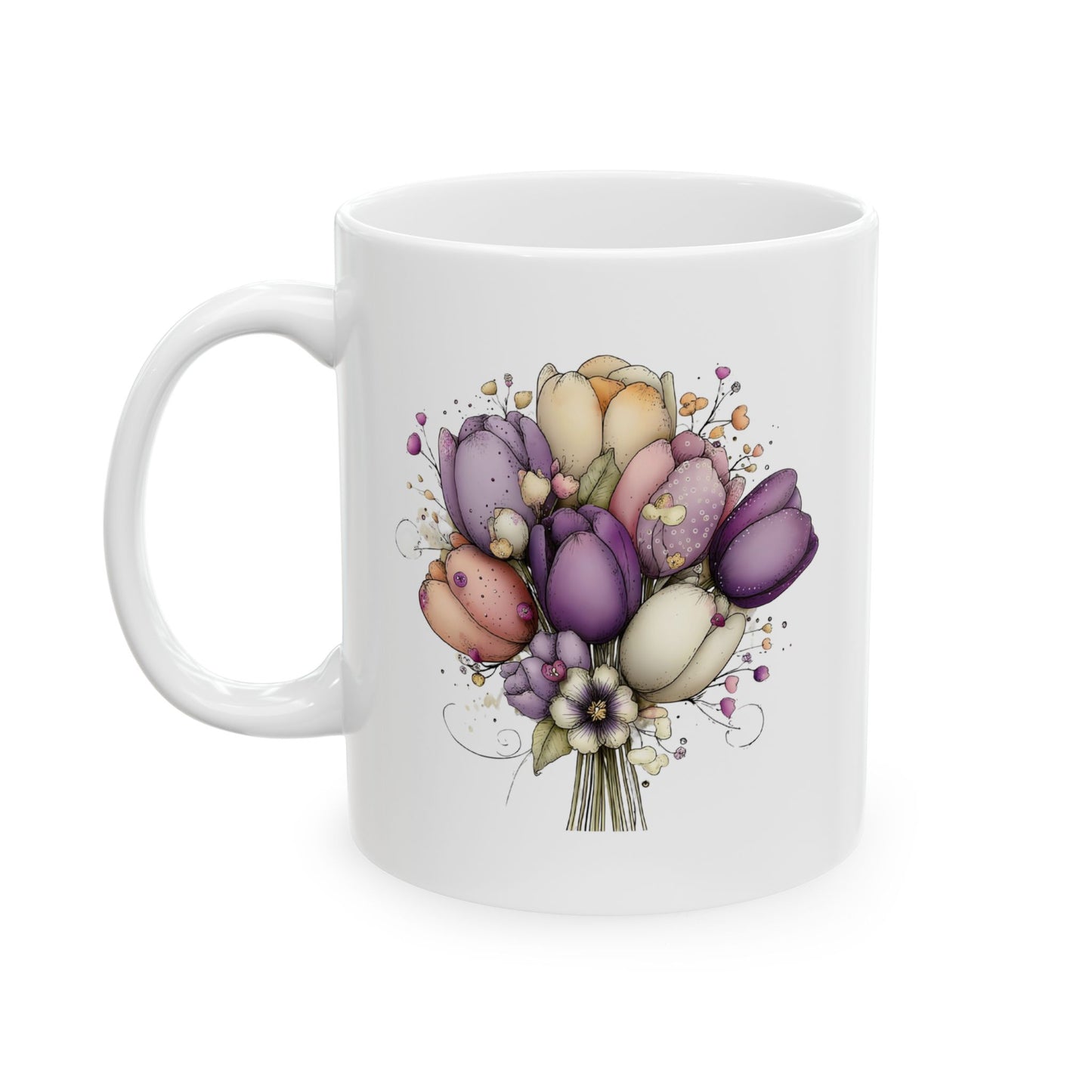 Floral Tulip Bouquet Ceramic Mug (11oz, 15oz)