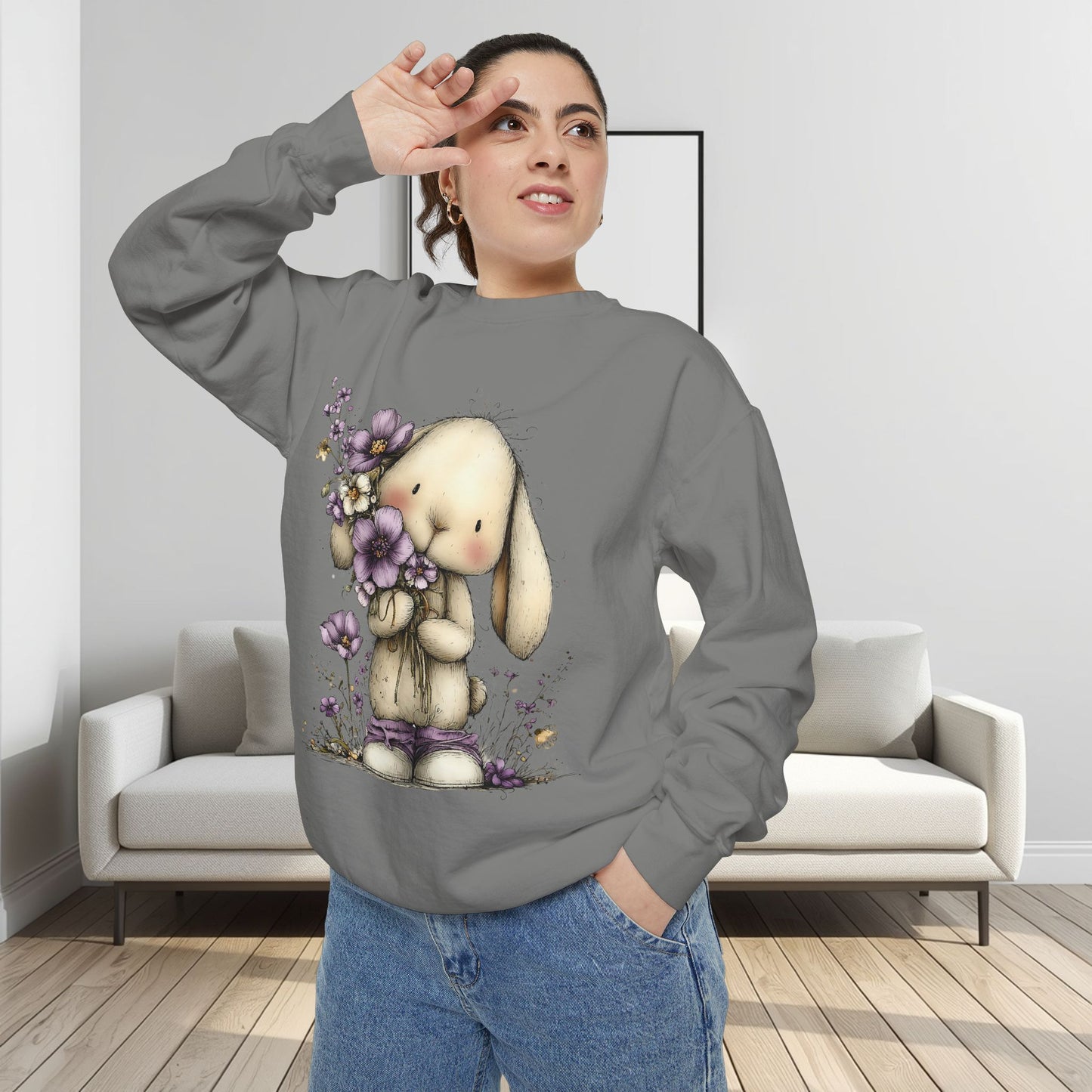 Bunny with Purple Flowers Sweatshirt