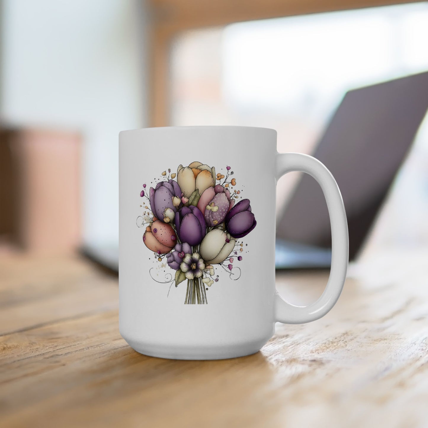 Floral Tulip Bouquet Ceramic Mug (11oz, 15oz)