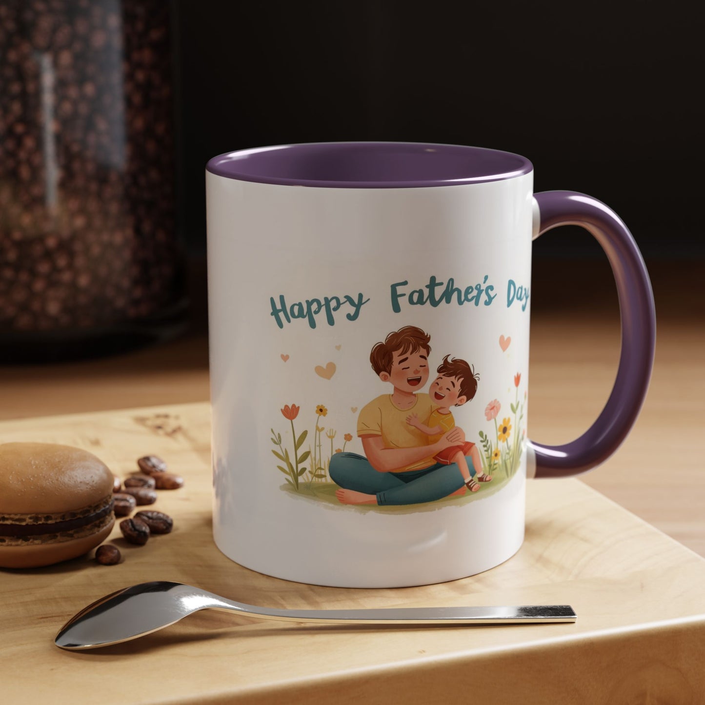 "Happy Father's Day" Dad and Child Floral Accent Mug (11/15oz)