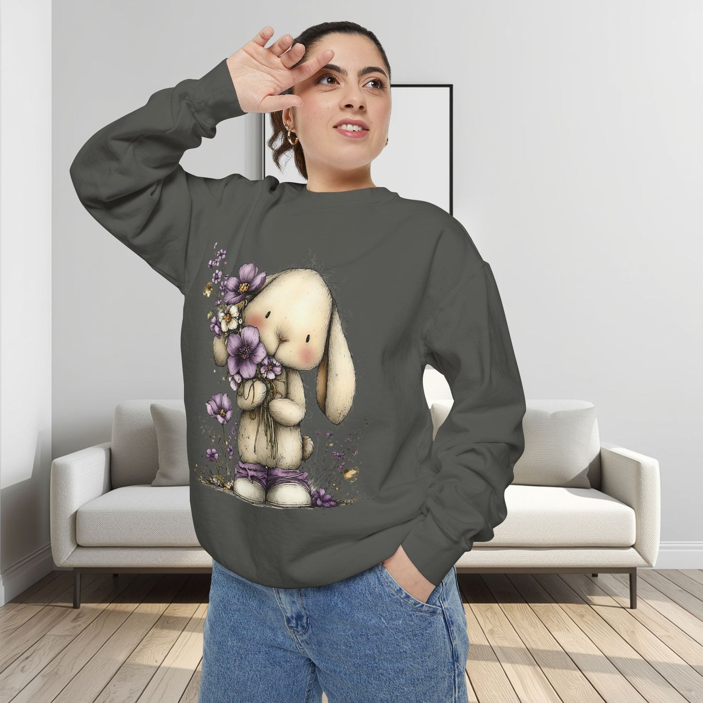 Bunny with Purple Flowers Sweatshirt