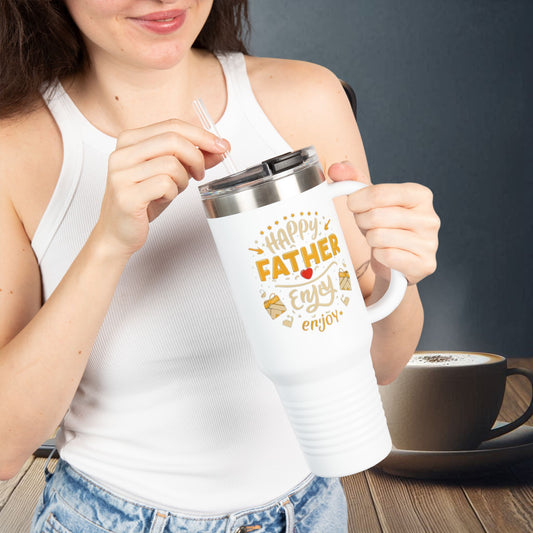 40oz Insulated Travel Mug – “Happy Father Enjoy” Father's Day Coffee Tumbler