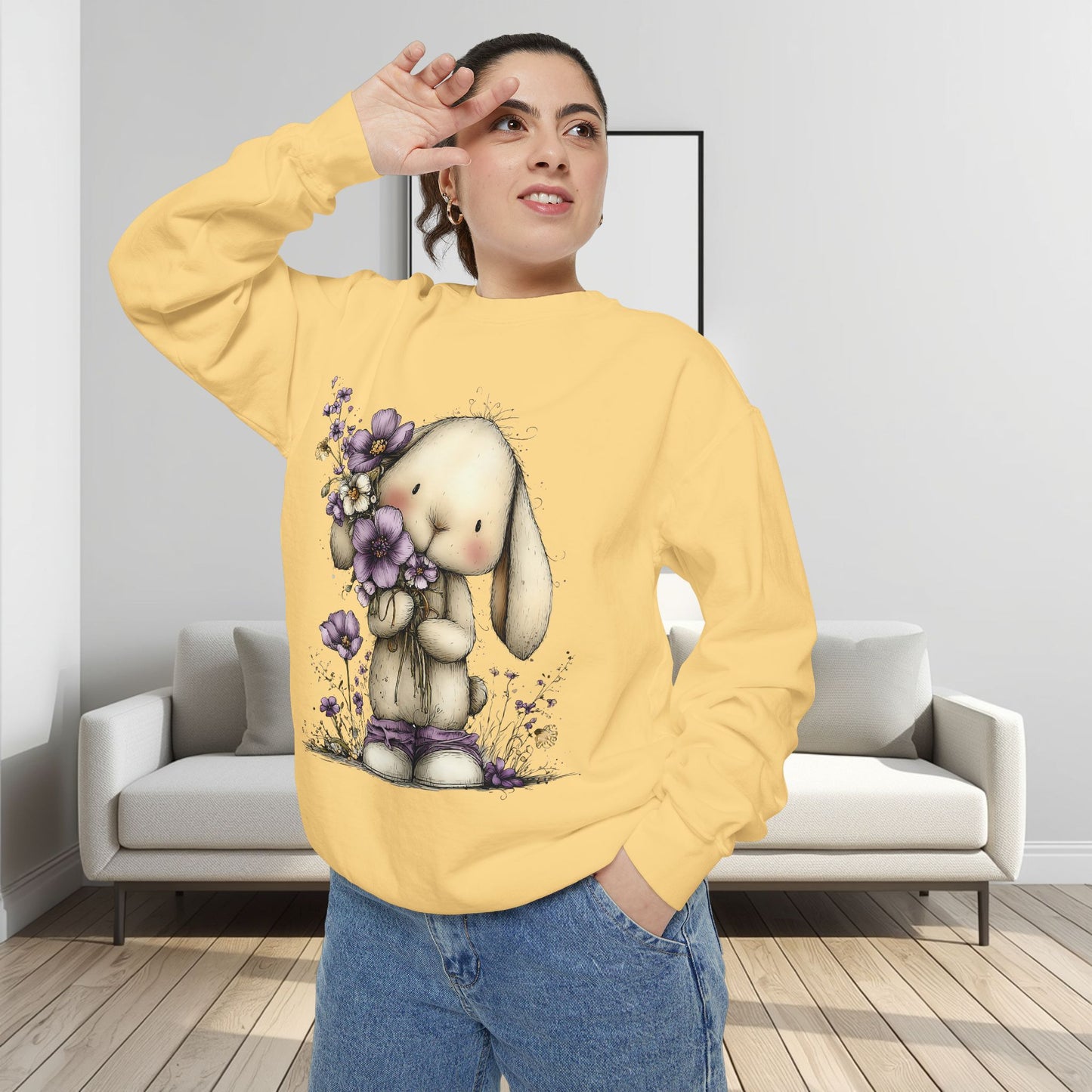 Bunny with Purple Flowers Sweatshirt