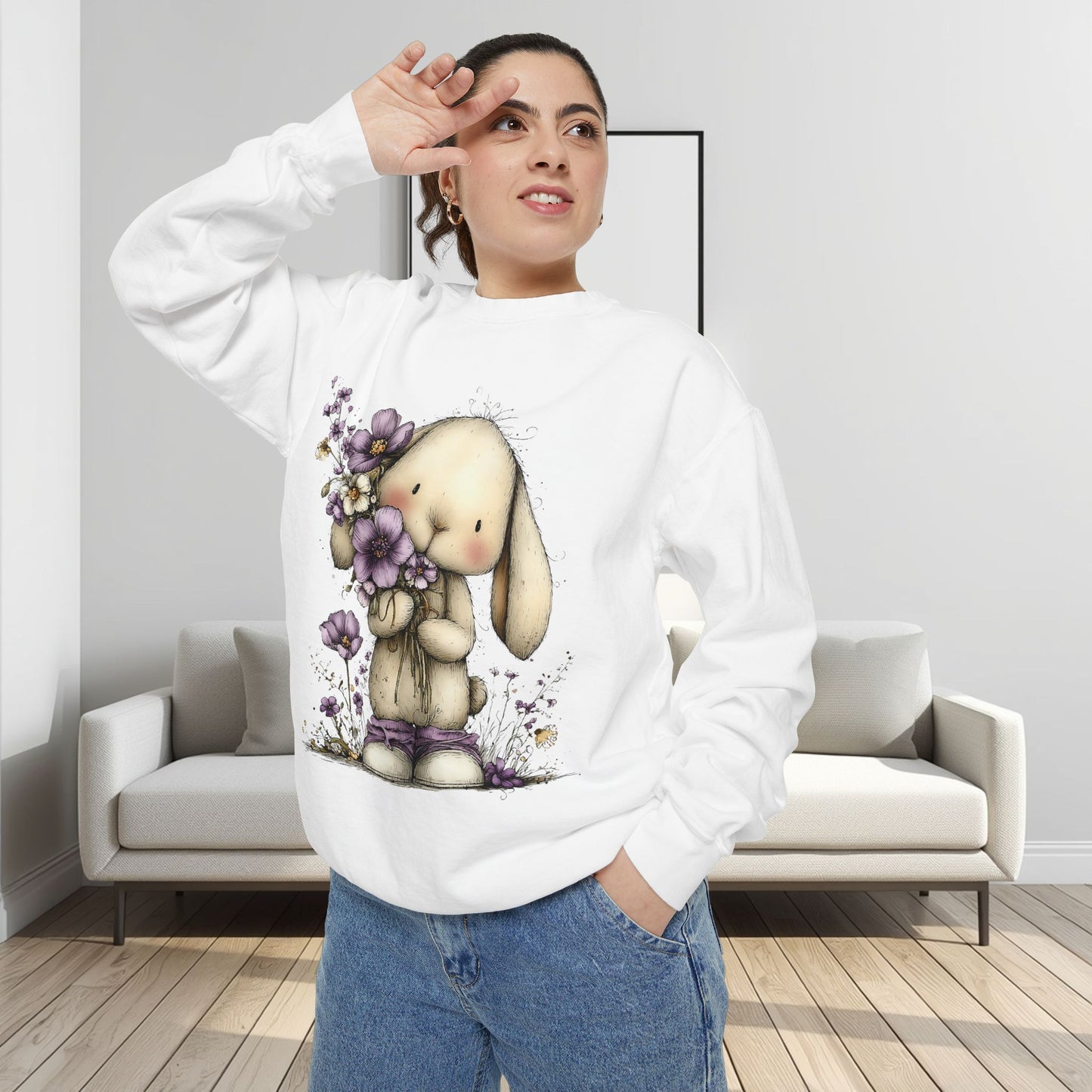 Bunny with Purple Flowers Sweatshirt