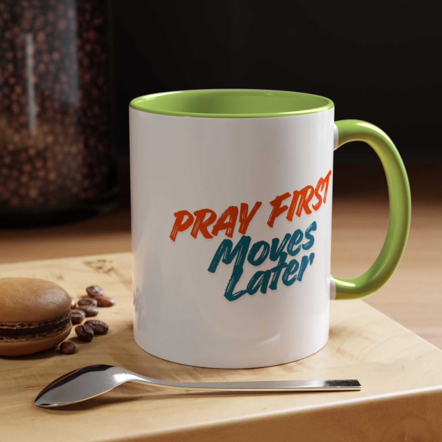 Pray First Moves Later Accent Coffee Mug — Inspirational Christian Prayer Mug