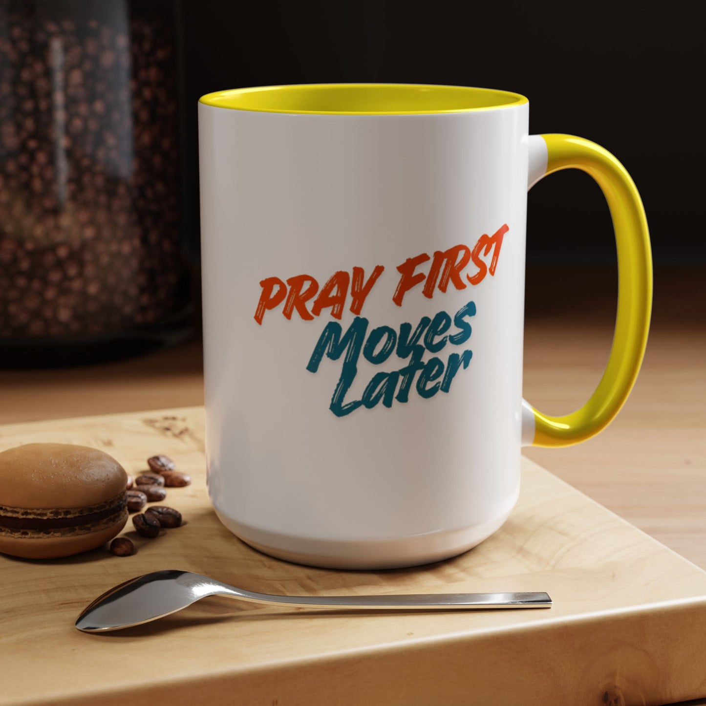 Pray First Moves Later Accent Coffee Mug — Inspirational Christian Prayer Mug