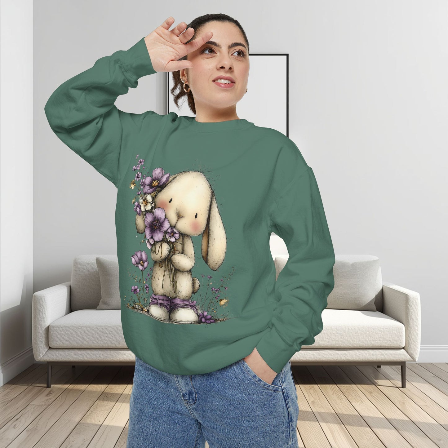 Bunny with Purple Flowers Sweatshirt