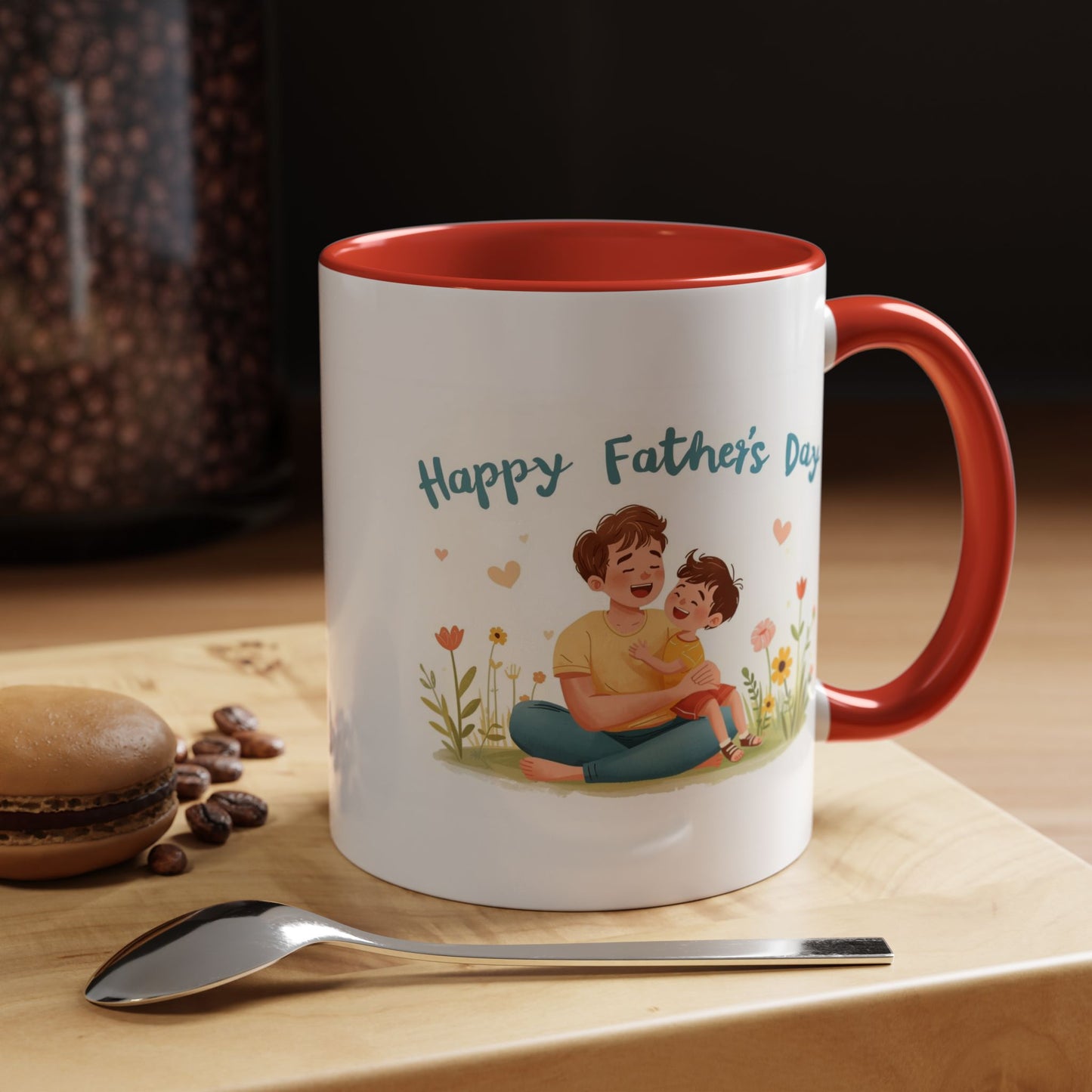 "Happy Father's Day" Dad and Child Floral Accent Mug (11/15oz)