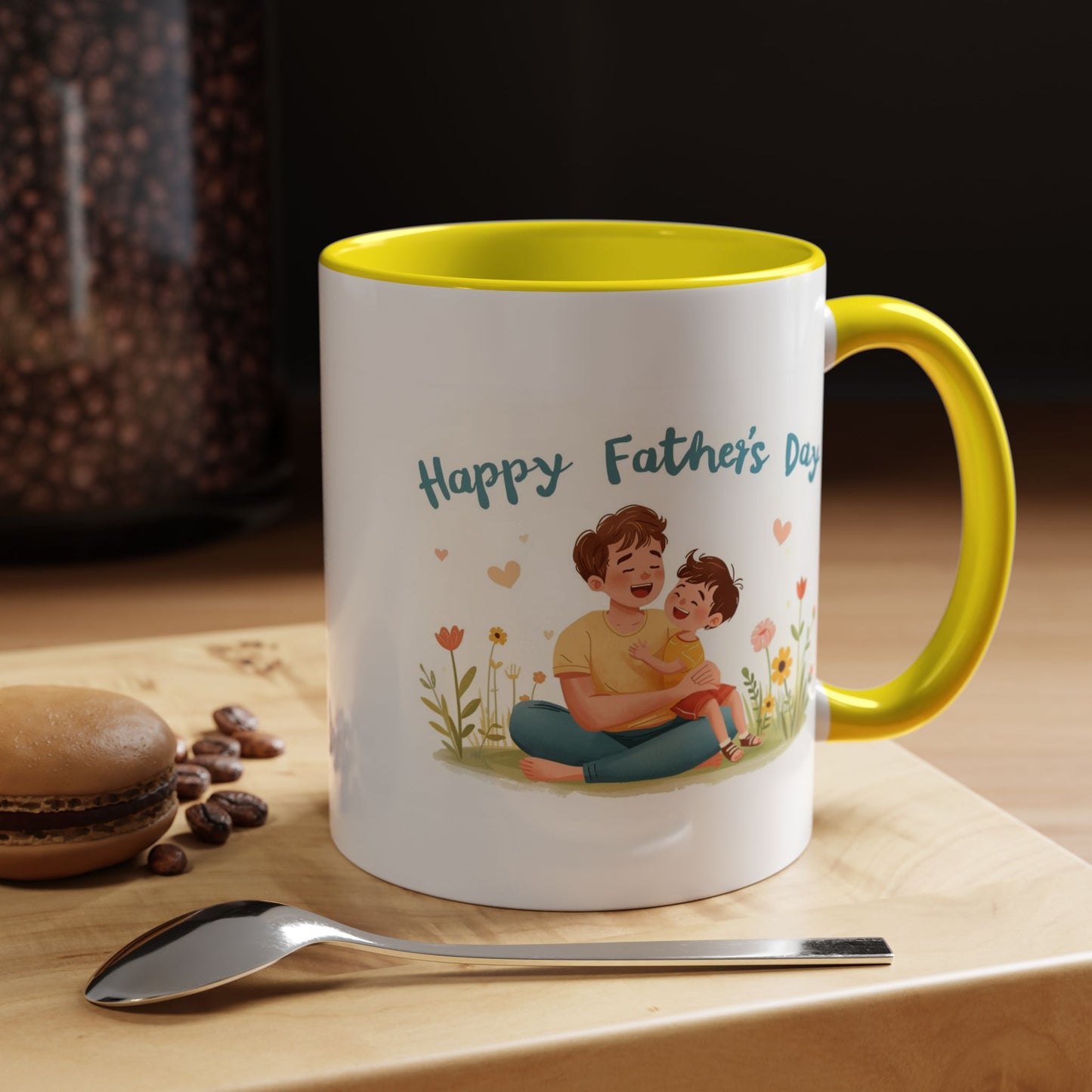 "Happy Father's Day" Dad and Child Floral Accent Mug (11/15oz)