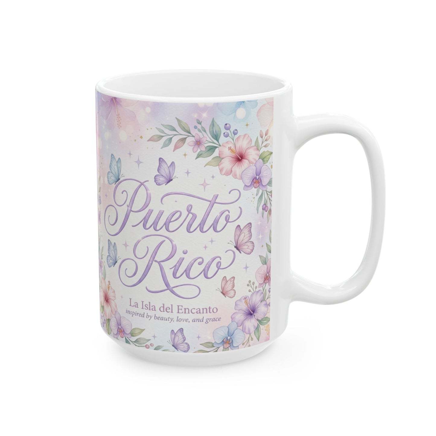 Puerto Rico Floral Butterfly Ceramic Mug (11oz, !5 oz)
