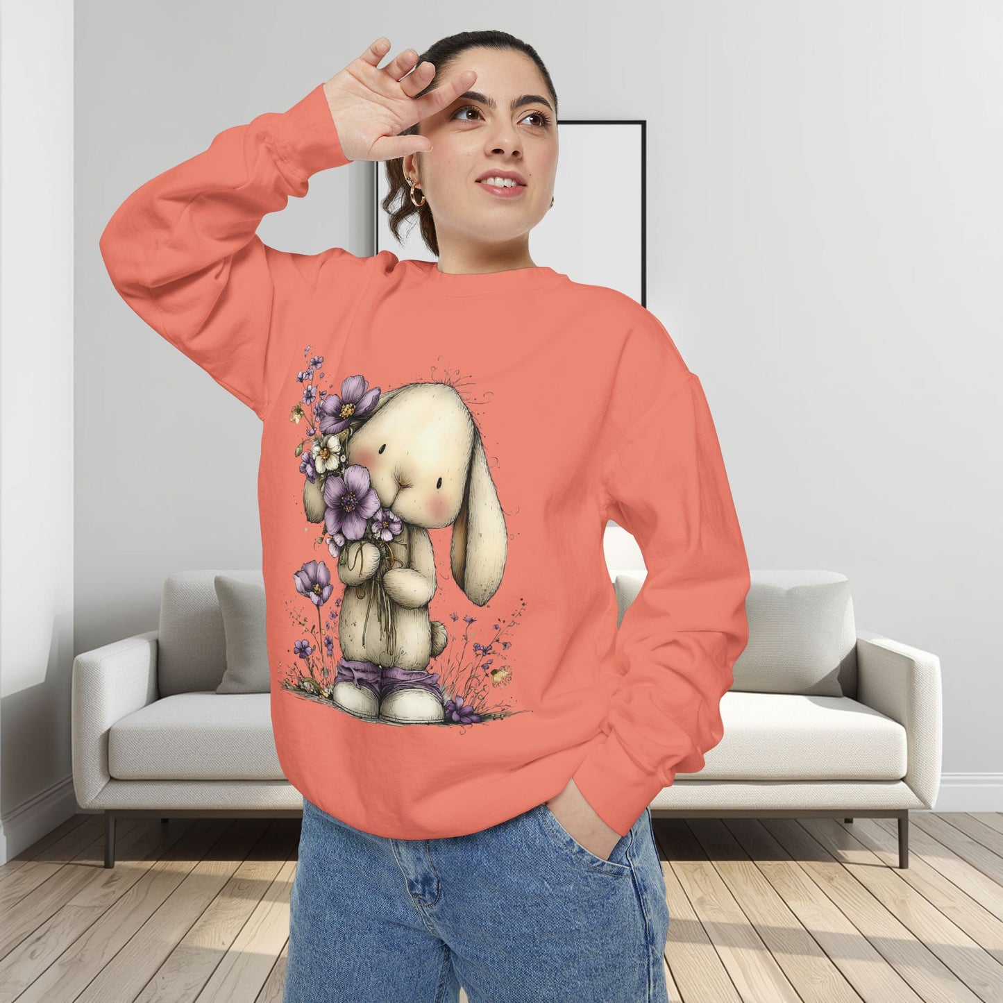 Bunny with Purple Flowers Sweatshirt