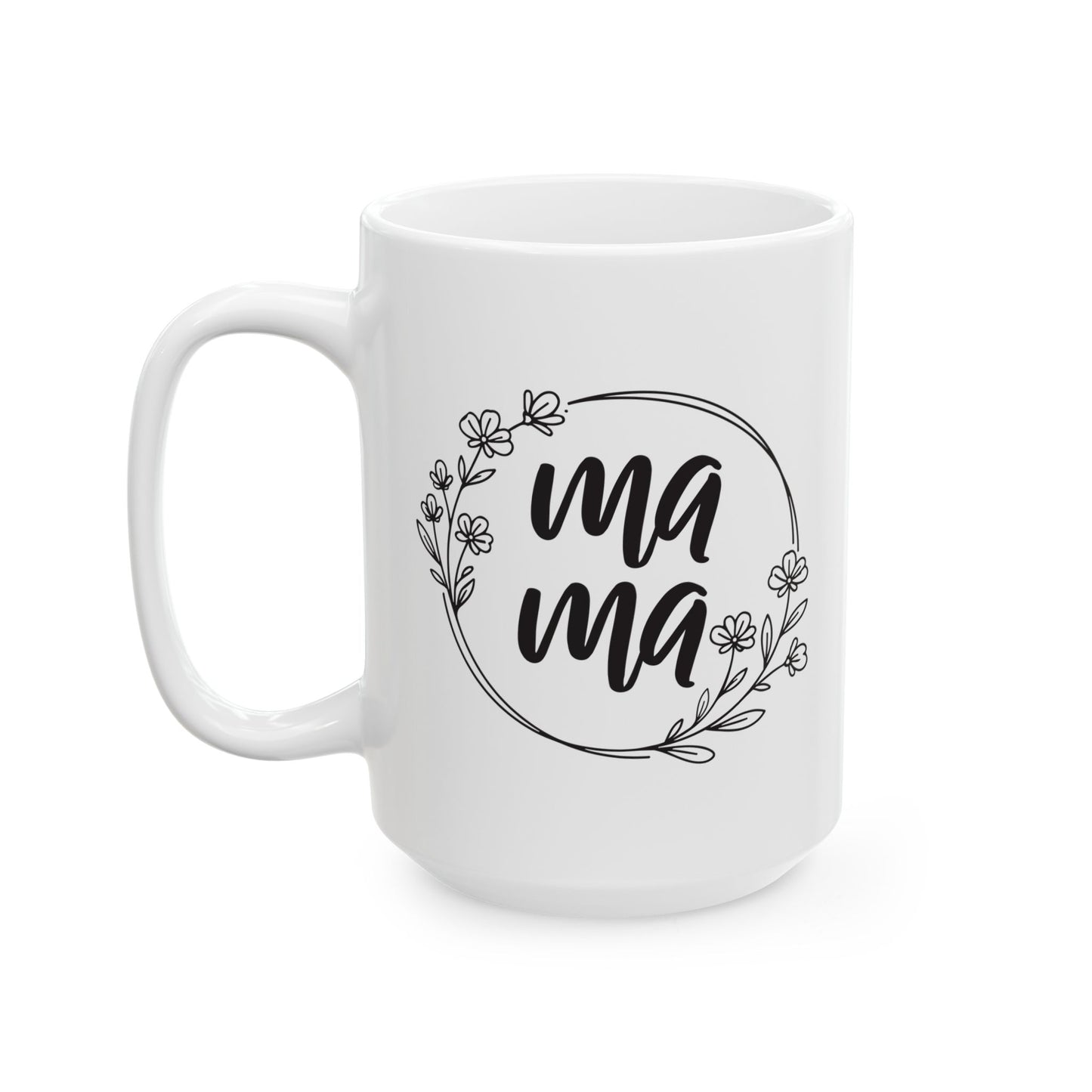 Floral Peace Sign Ceramic Mug – Minimalist Black Line Art 11oz & 15oz