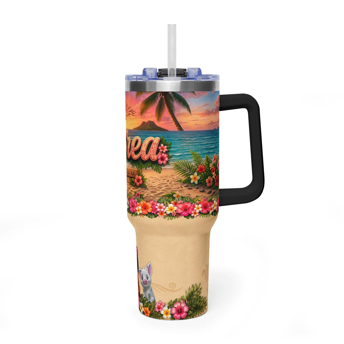 40oz Hawaiian Aloha Thermal Tumbler — Floral Beach Sunset Insulated Cup